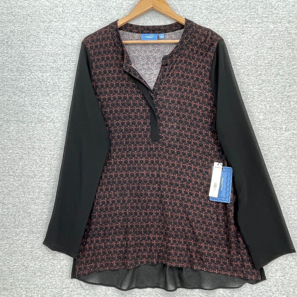 Simply Vera Wang Blouse Womens Extra Large Colorblock Sheer Hem Career NEW